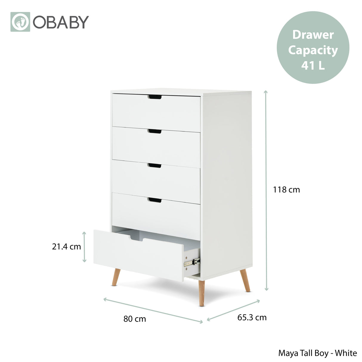 Obaby Maya Tall Boy - White With Natural