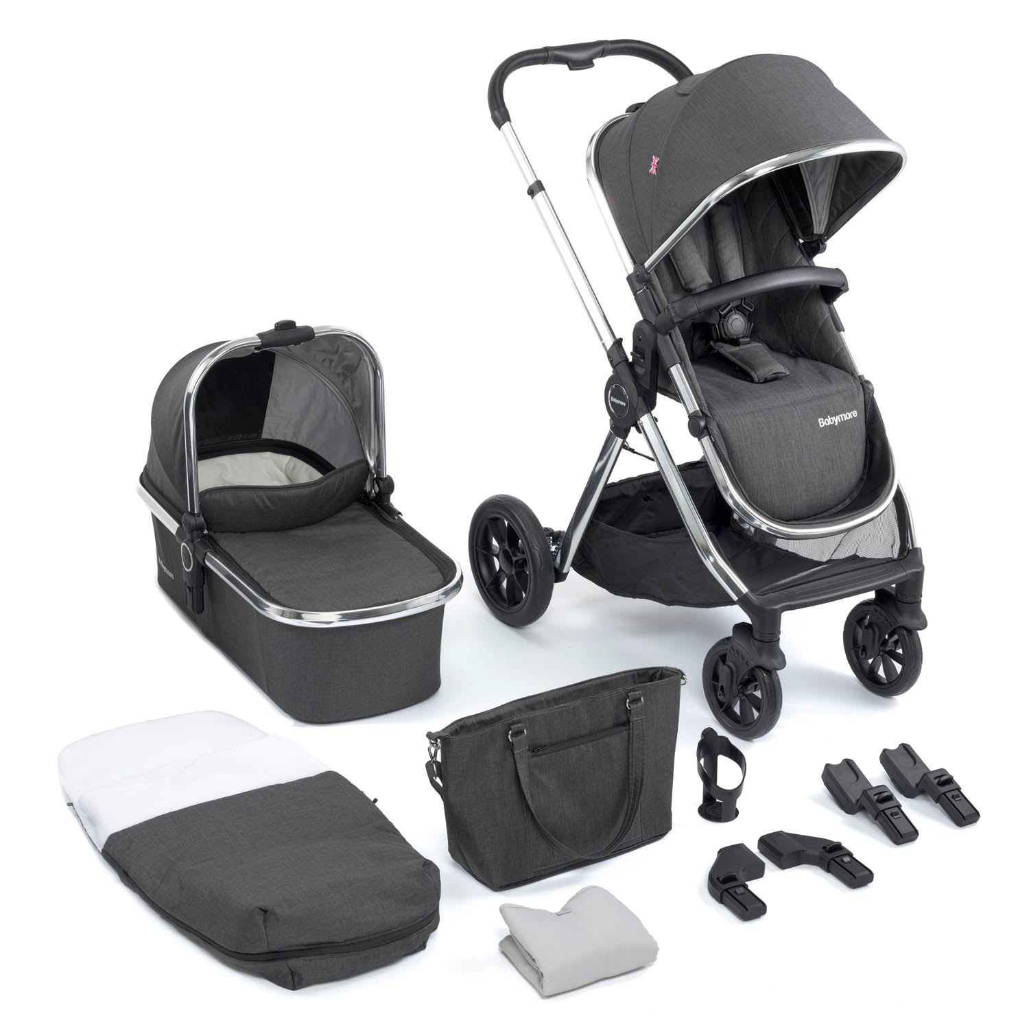 Babymore Memore V2 Pram & Pushchair - Chrome