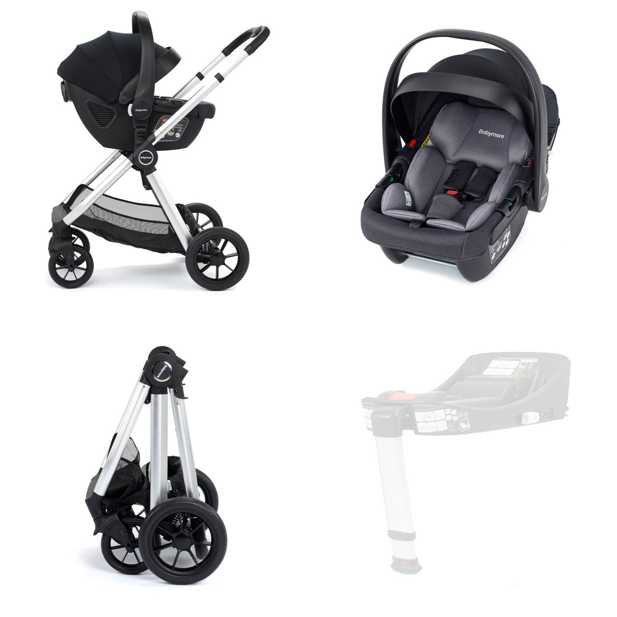 Babymore Memore V2 Travel System + Coco Car Seat - Silver