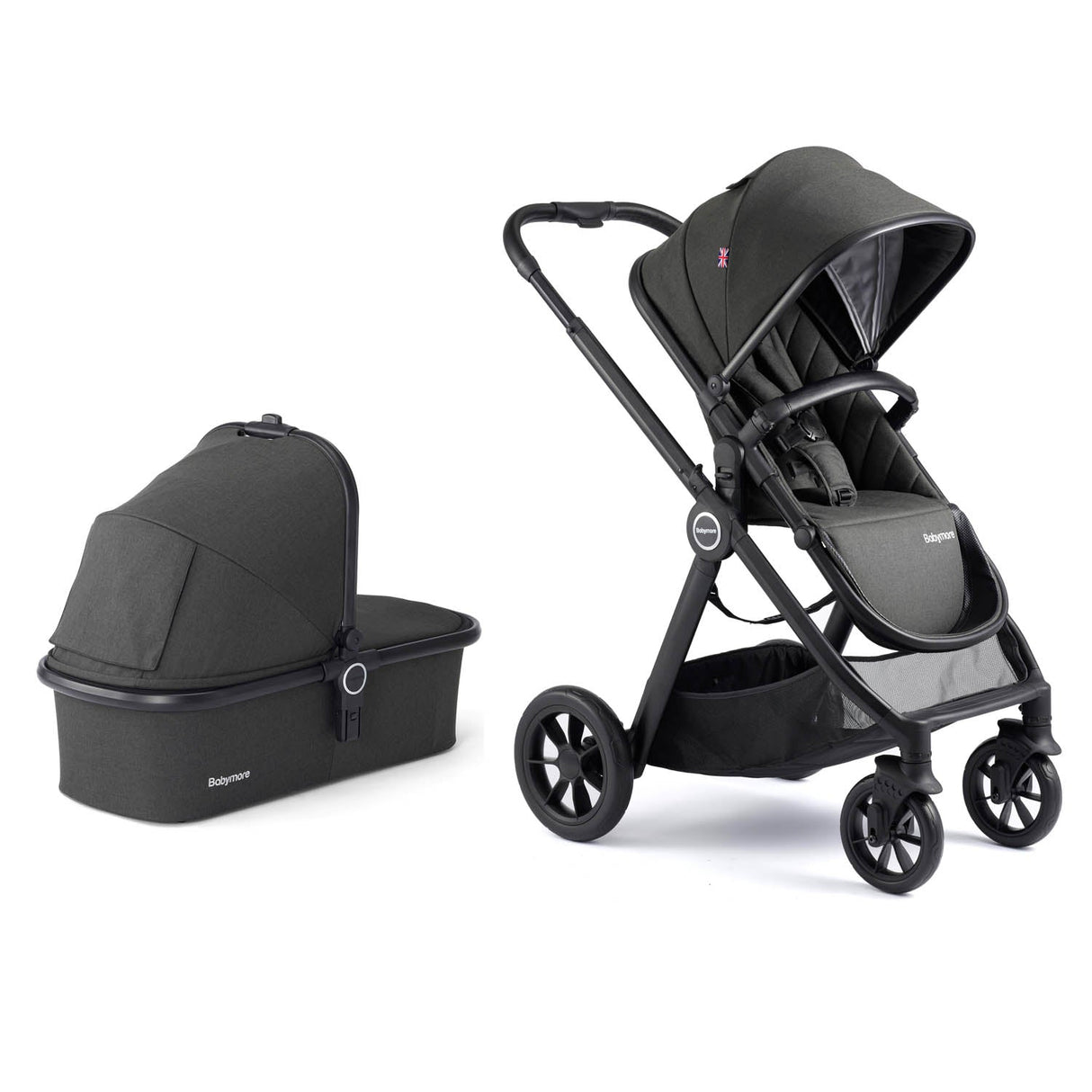 Babymore Memore V2 Travel System + Pecan Car Seat - Black
