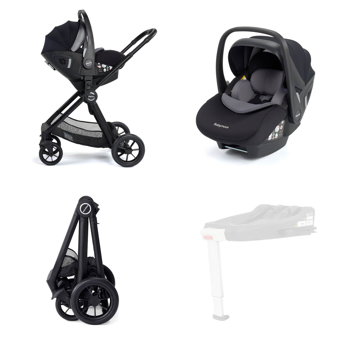 Babymore Memore V2 Travel System + Pecan Car Seat - Black