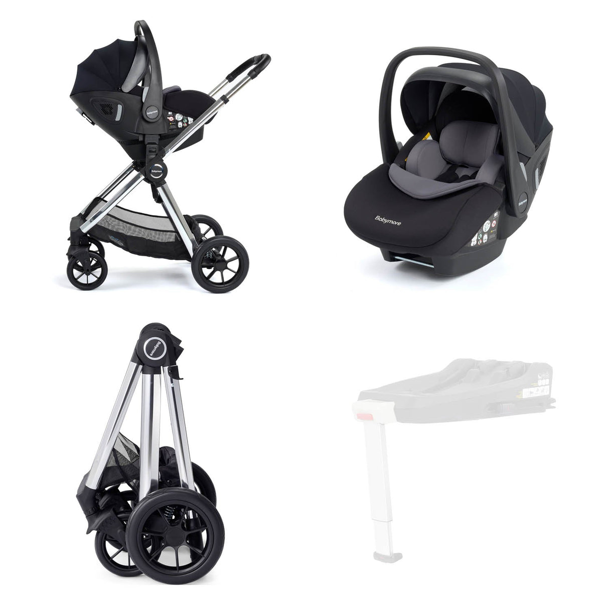 Babymore Memore V2 Travel System + Pecan Car Seat - Chrome