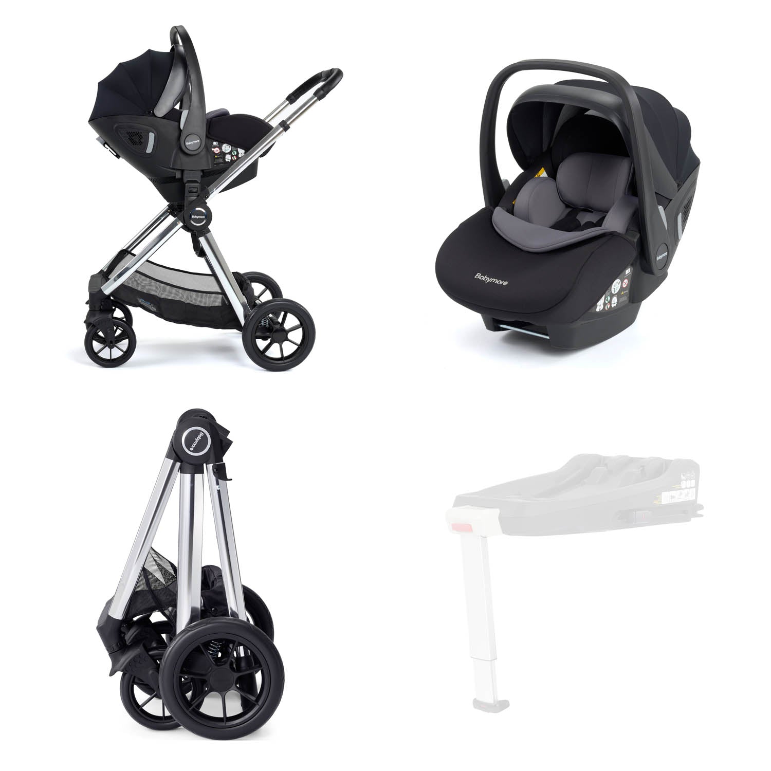 Babymore Memore V2 Travel System + Pecan Car Seat - Chrome