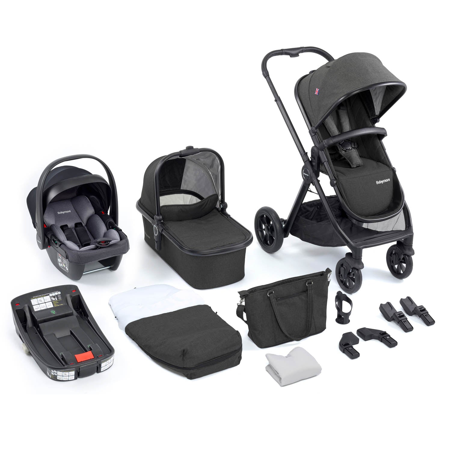 Babymore Memore V2 Travel System + Coco Car Seat & Base - Black