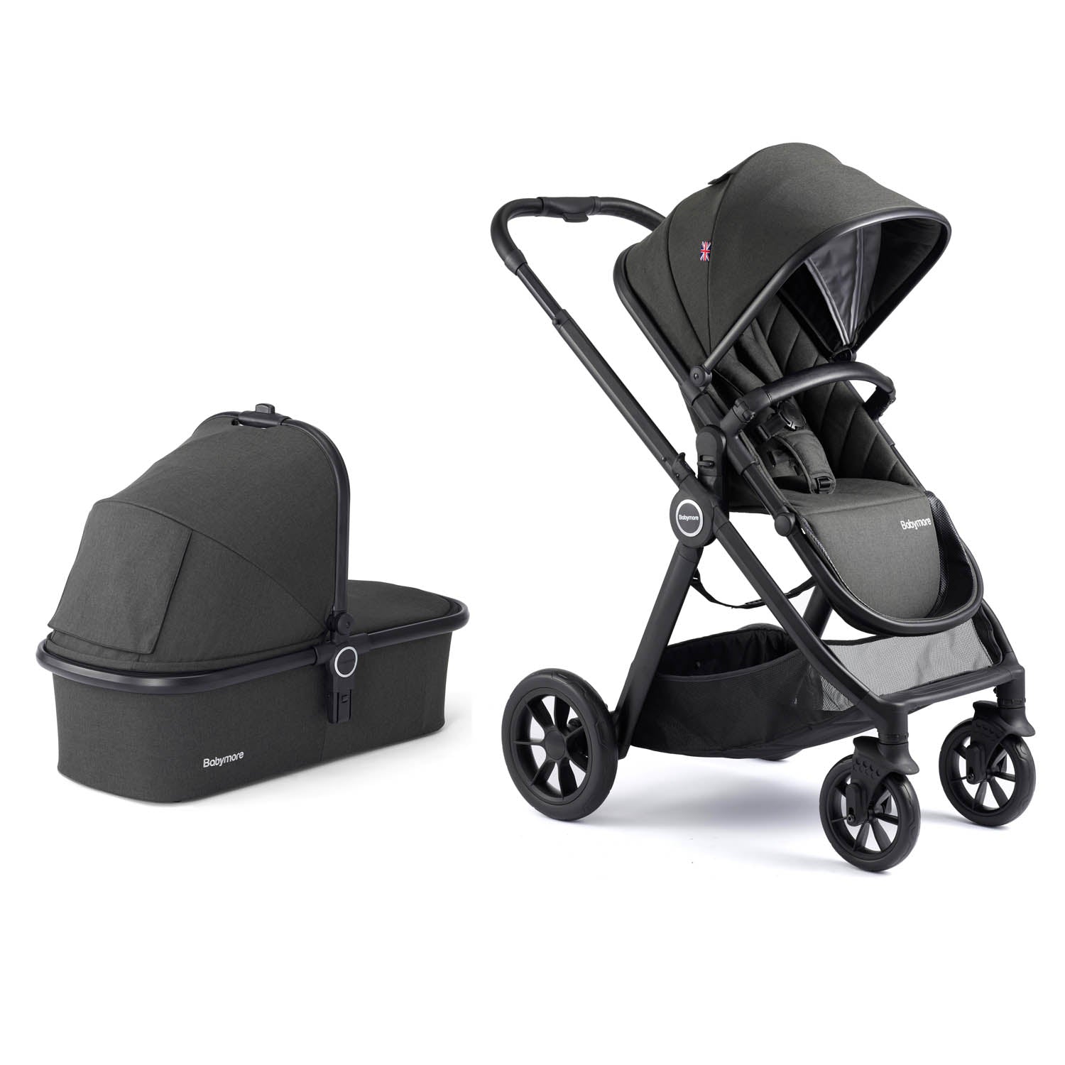 Babymore Memore V2 Travel System + Coco Car Seat & Base - Black