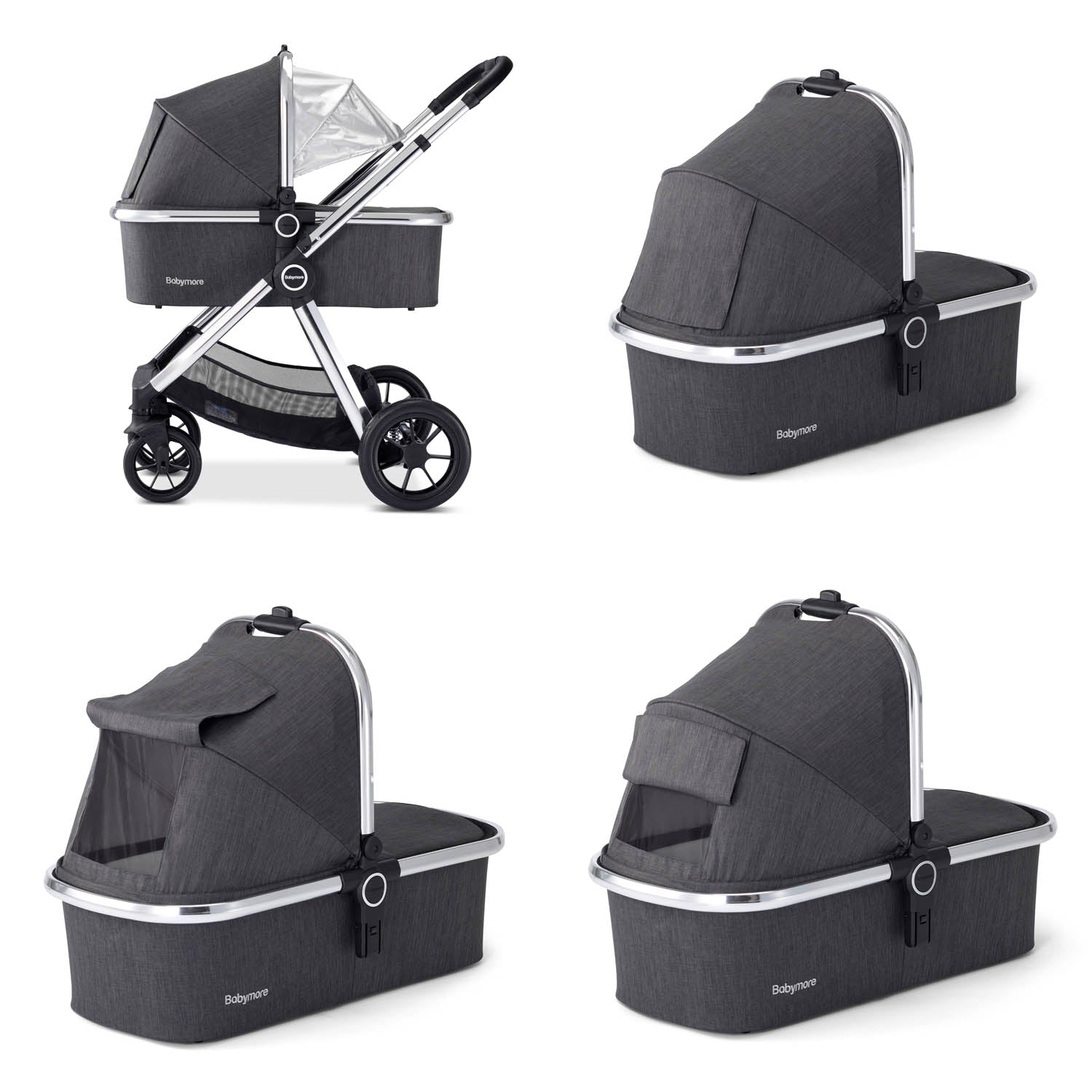 Babymore Memore V2 Travel System + Coco Car Seat & Base - Chrome