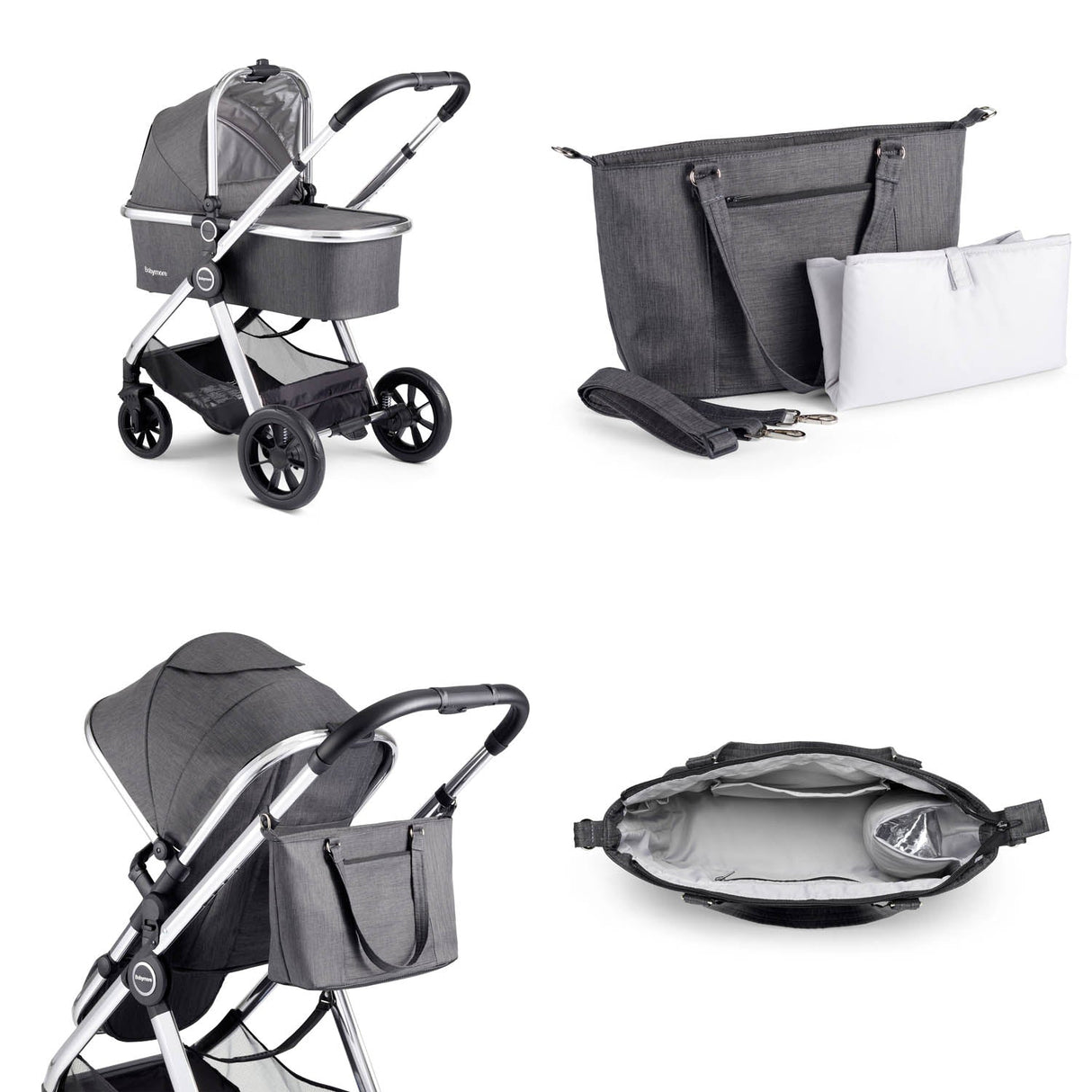 Babymore Memore V2 Travel System + Coco Car Seat & Base - Chrome