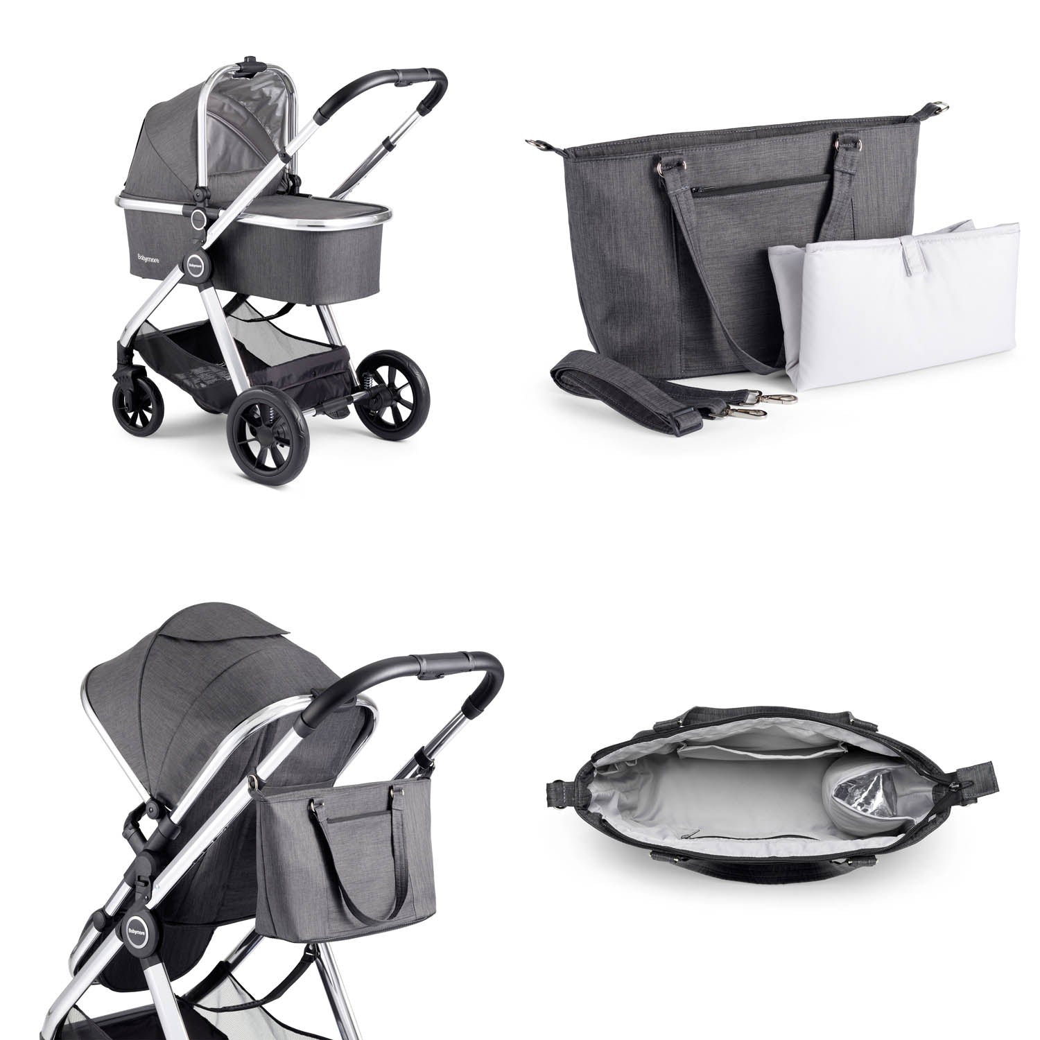 Babymore Memore V2 Travel System + Coco Car Seat & Base - Chrome