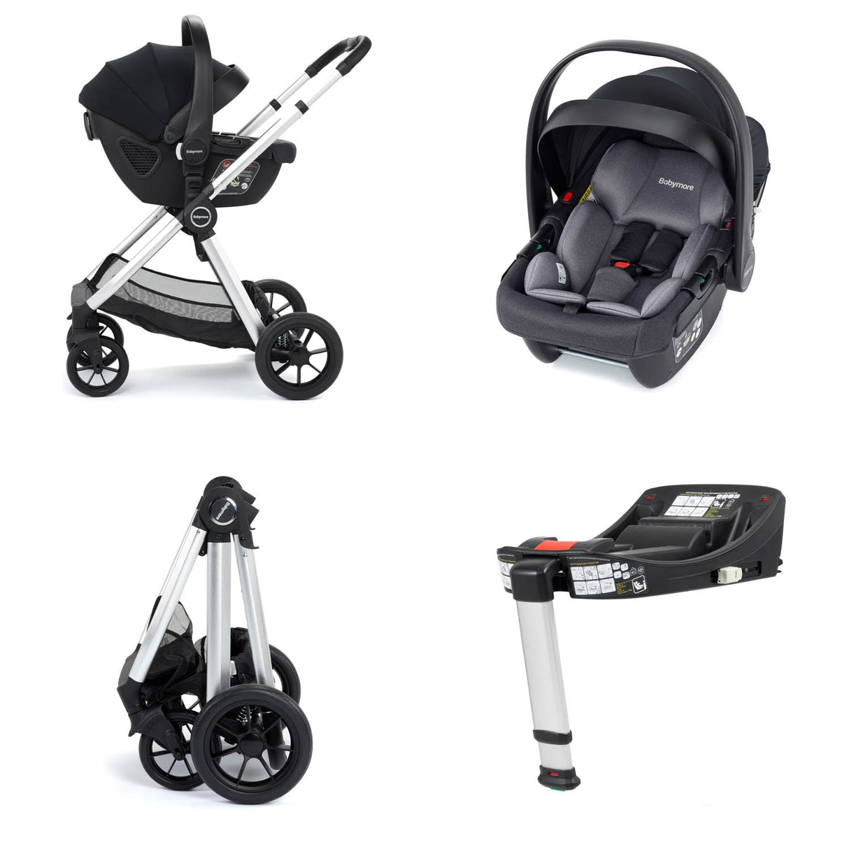 Babymore Memore V2 Travel System + Coco Car Seat & Base - Silver