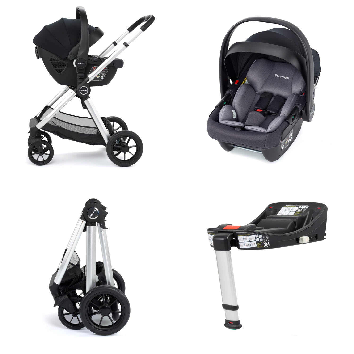 Babymore Memore V2 Travel System + Coco Car Seat & Base - Silver