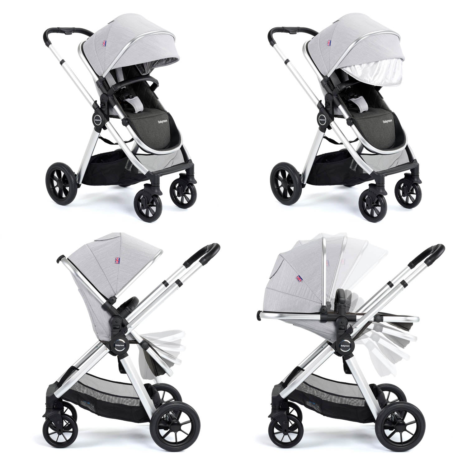 Babymore Memore V2 Travel System + Coco Car Seat & Base - Silver