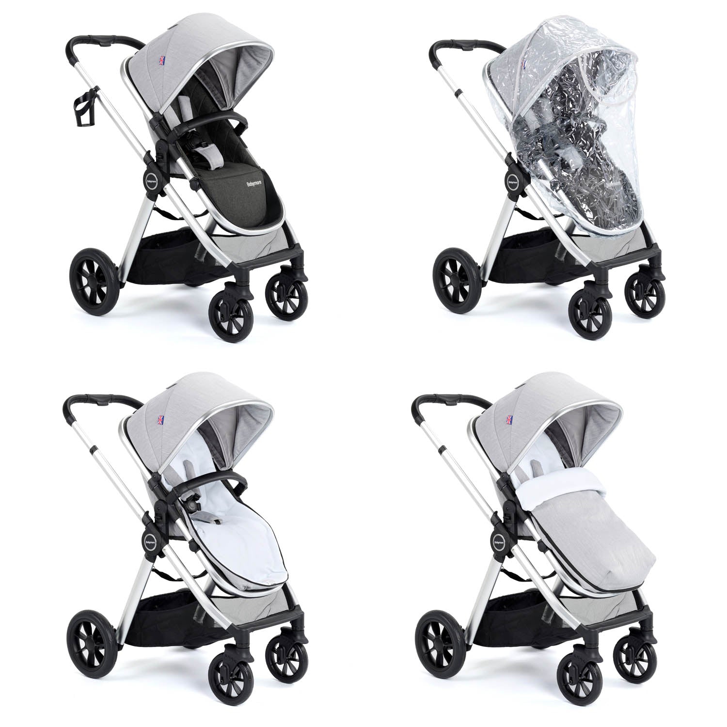 Babymore Memore V2 Travel System + Coco Car Seat & Base - Silver