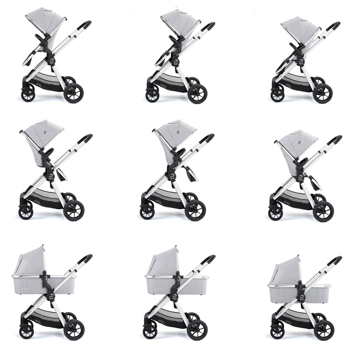 Babymore Memore V2 Travel System + Pecan Car Seat & Base - Silver
