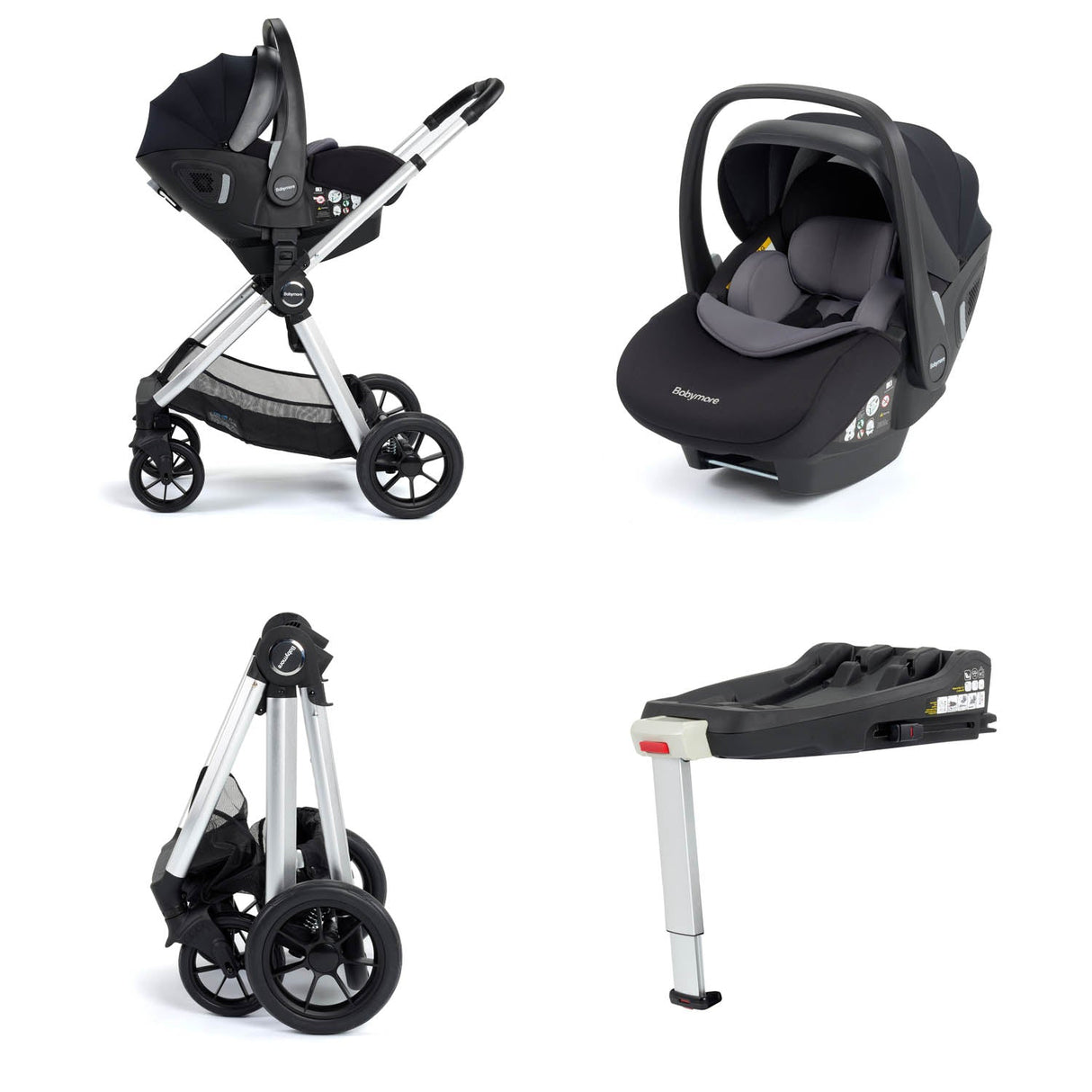 Babymore Memore V2 Travel System + Pecan Car Seat & Base - Silver