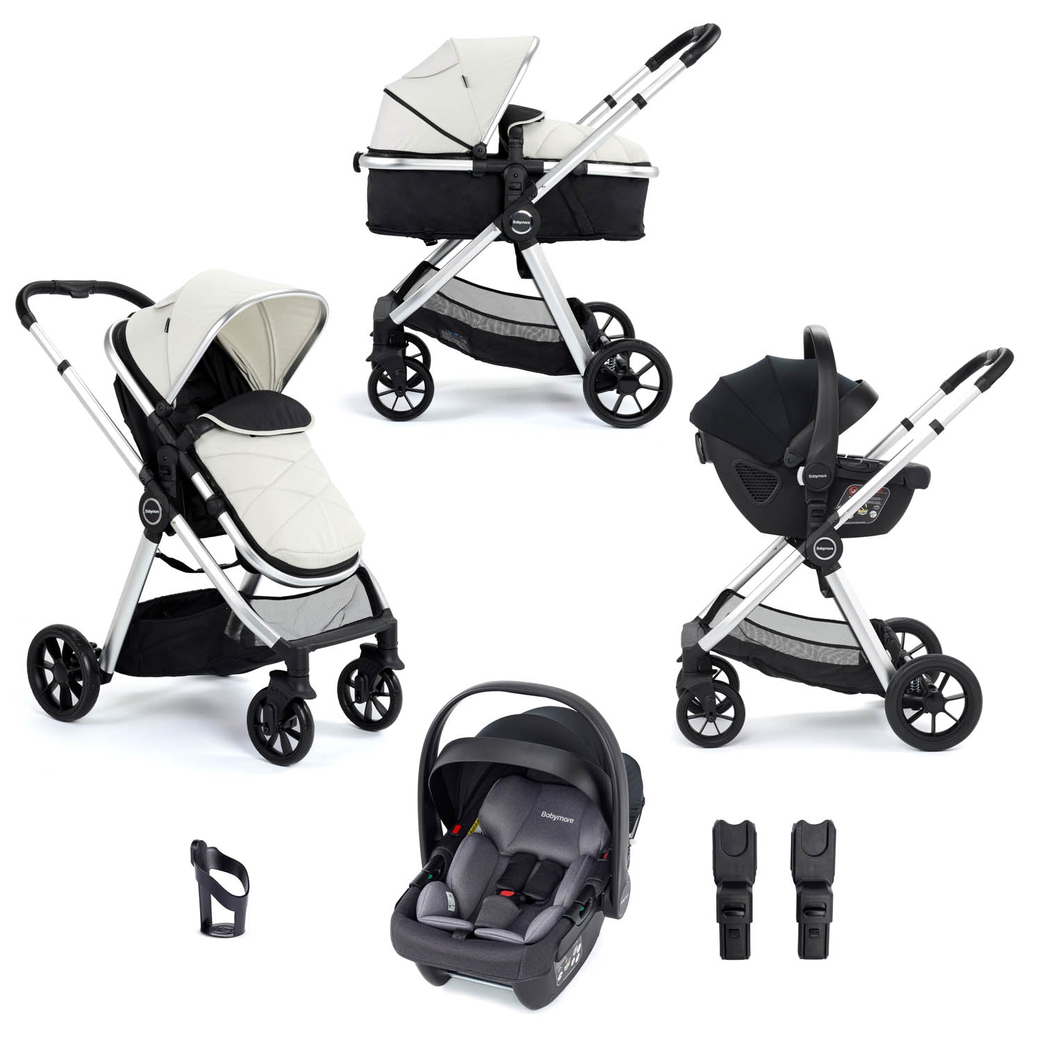 Babymore Mimi Travel System + Coco Car Seat - Silver
