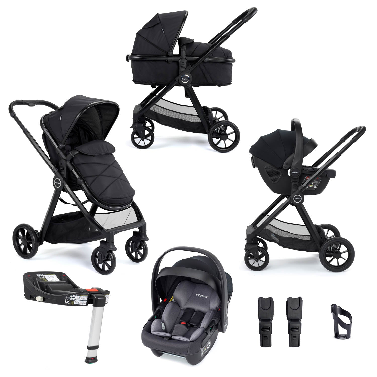Babymore Mimi Travel System + Coco Car Seat & Base - Black