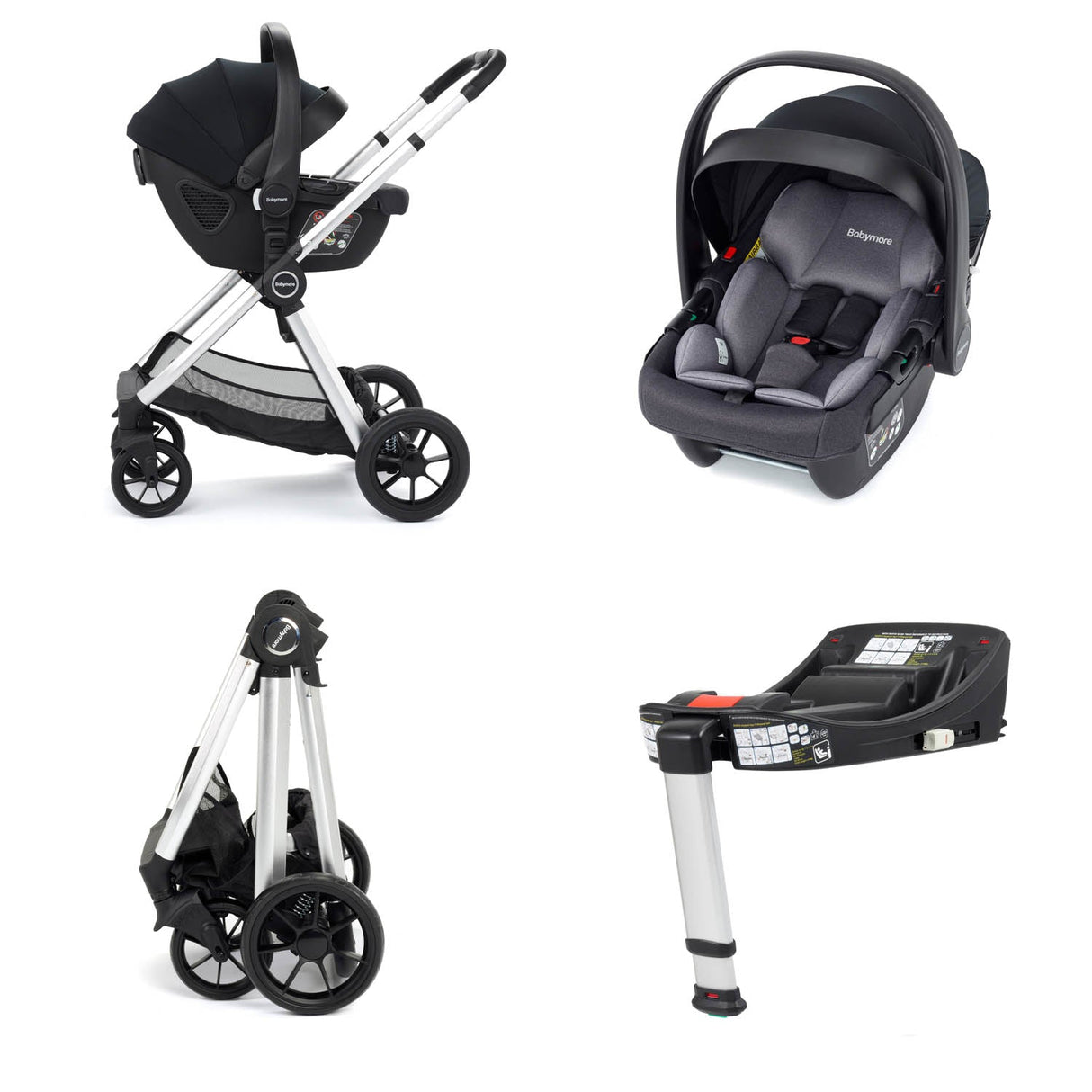 Babymore Mimi Travel System + Coco Car Seat & Base - Silver
