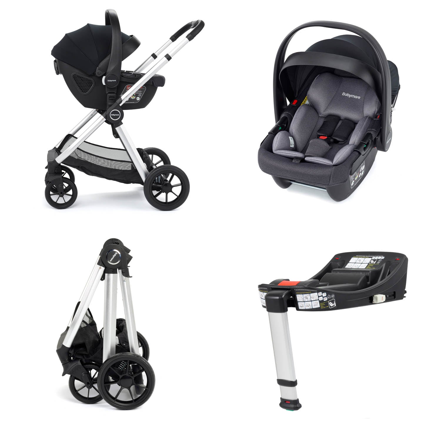 Babymore Mimi Travel System + Coco Car Seat & Base - Silver