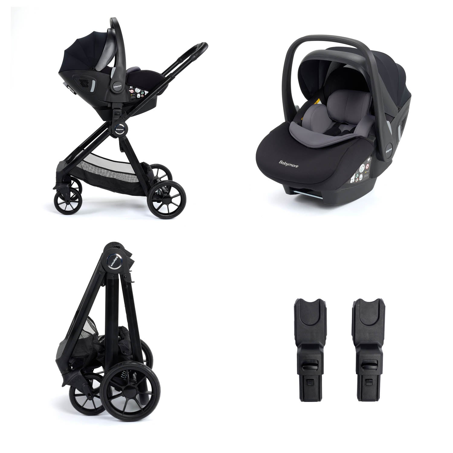 Babymore Mimi Travel System + Pecan Car Seat - Black
