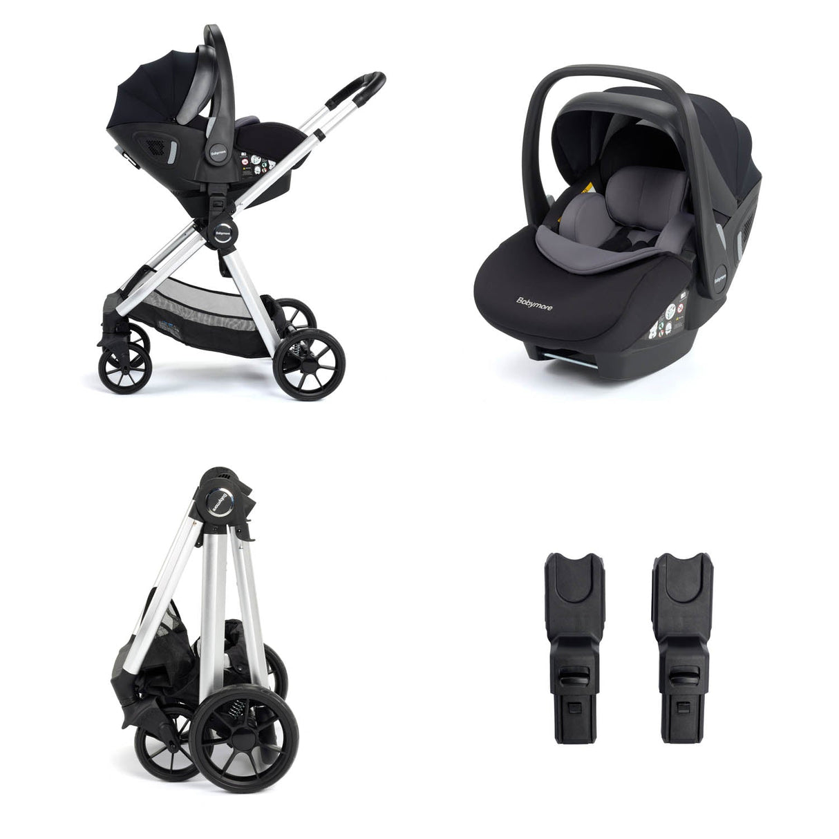 Babymore Mimi Travel System + Pecan Car Seat - Silver