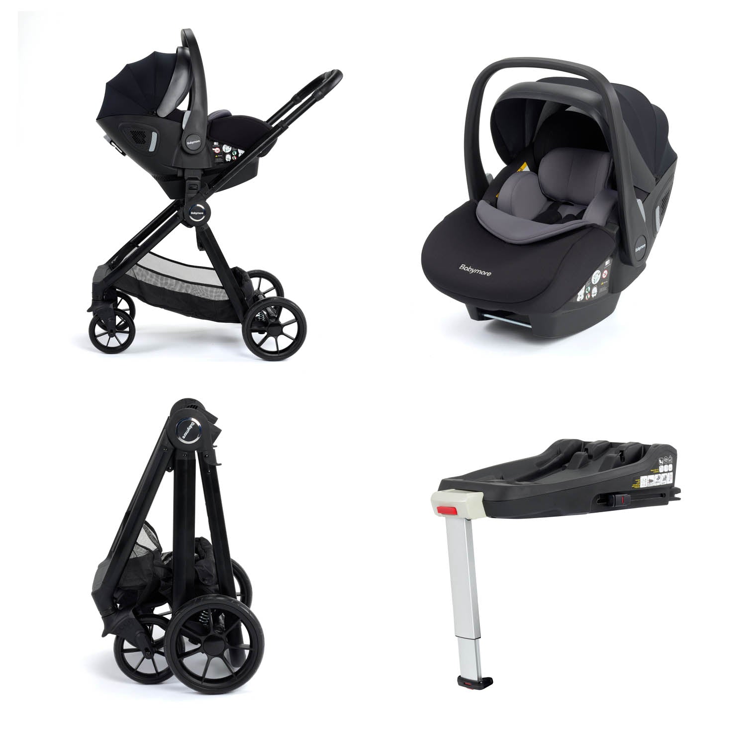 Babymore Mimi Travel System + Pecan Car Seat & Base - Black