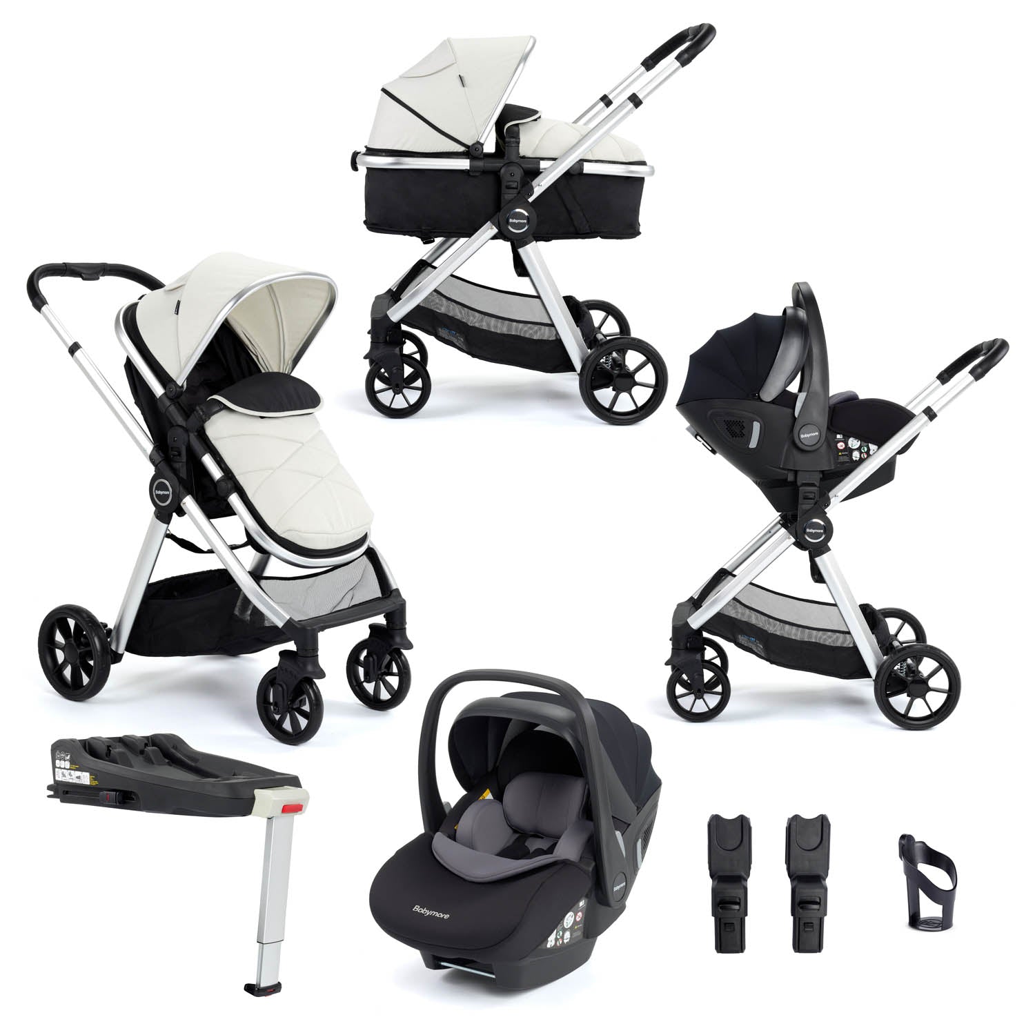 Babymore Mimi Travel System + Pecan Car Seat & Base - Silver