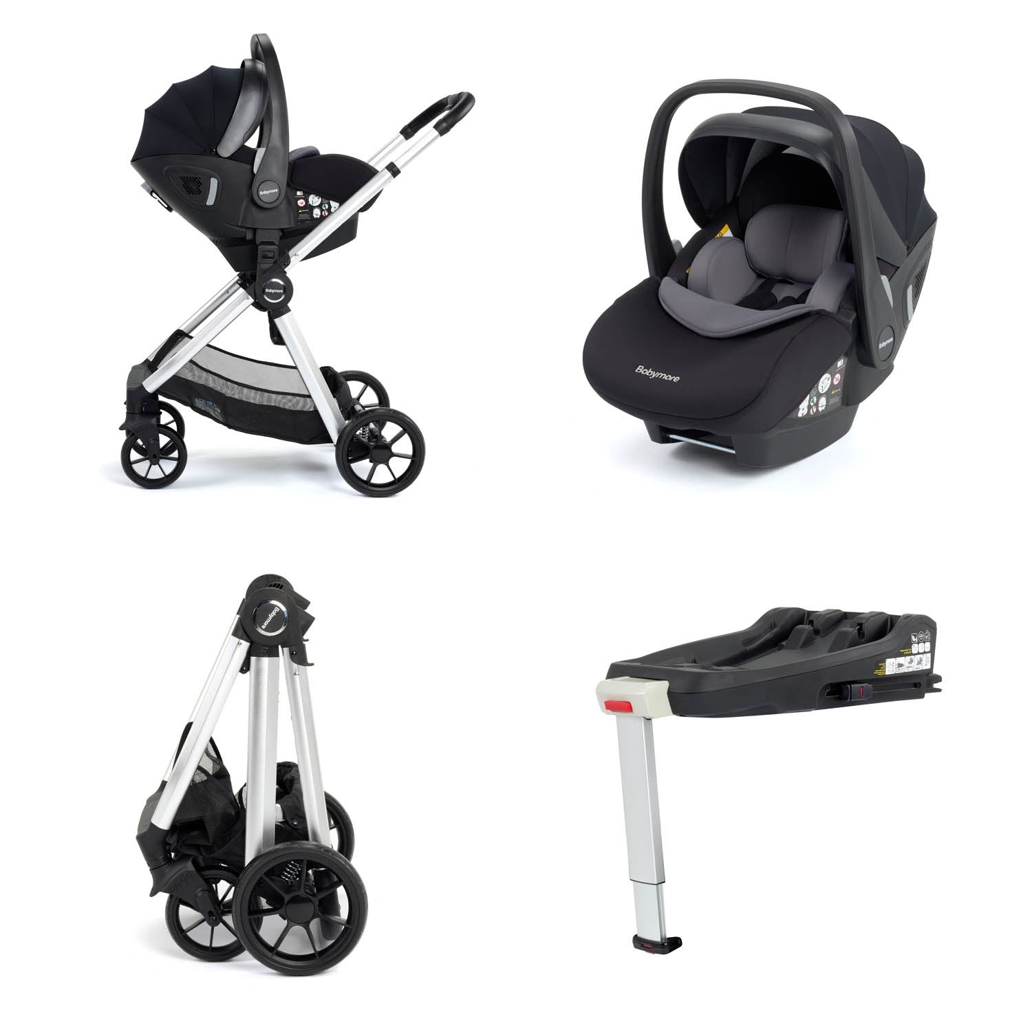 Babymore Mimi Travel System + Pecan Car Seat & Base - Silver