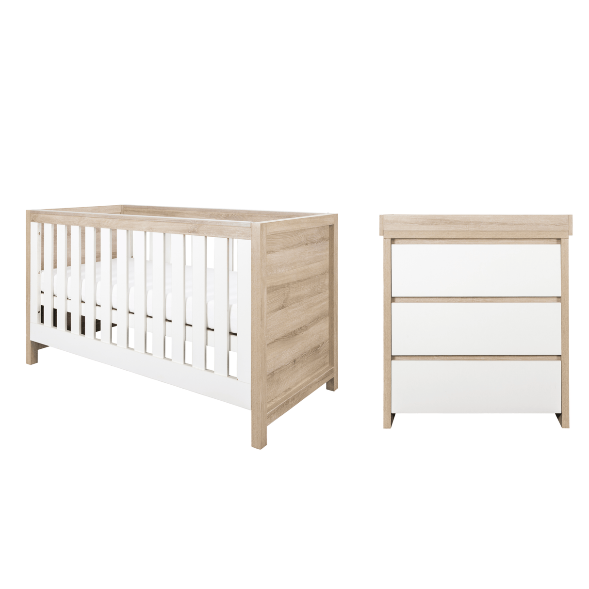 Tutti Bambini Modena Nursery Bundle With CoZee Bedside Crib (5 Piece) - White/Oak