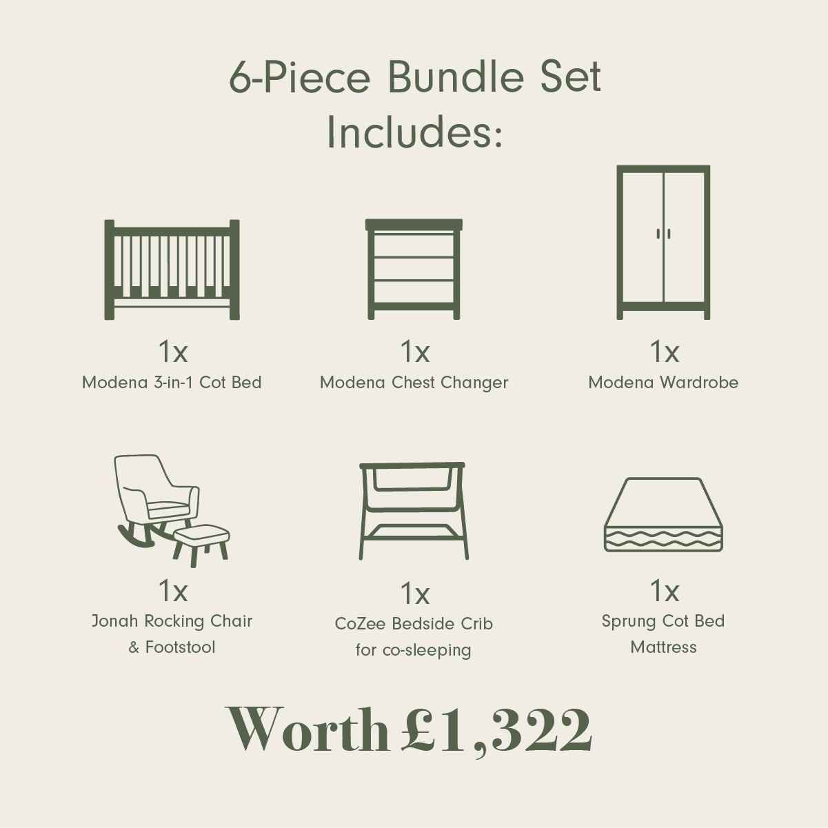 Tutti Bambini Modena Nursery Bundle With CoZee Bedside Crib (6 Piece) - Oak