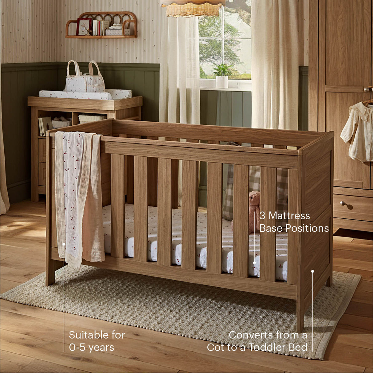 CuddleCo Burford 3 Piece Nursery Furniture Set - Oak