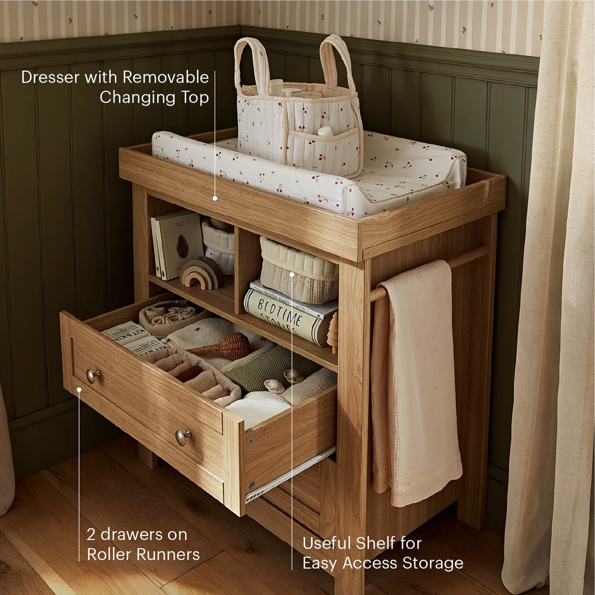 CuddleCo Burford 3 Piece Nursery Furniture Set - Oak