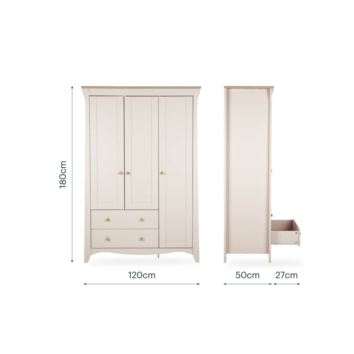 CuddleCo Clara 3 Door Triple Wardrobe - Cashmere & Ash