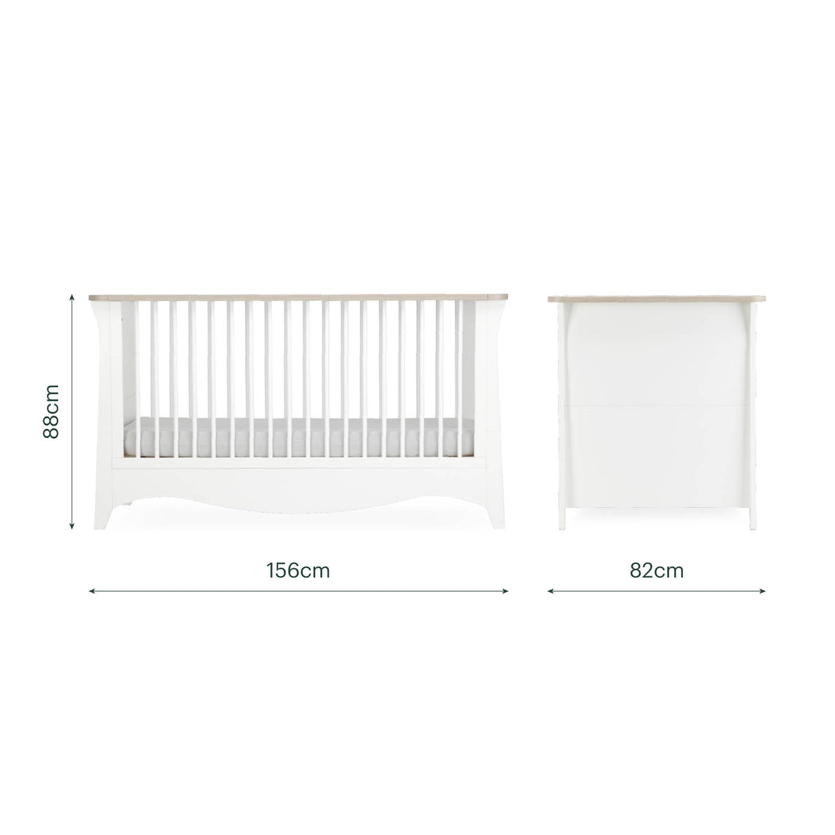 CuddleCo Clara Luxe 3 Piece Nursery Furniture Set (Cot Bed, Dresser & Wardrobe) - White & Ash