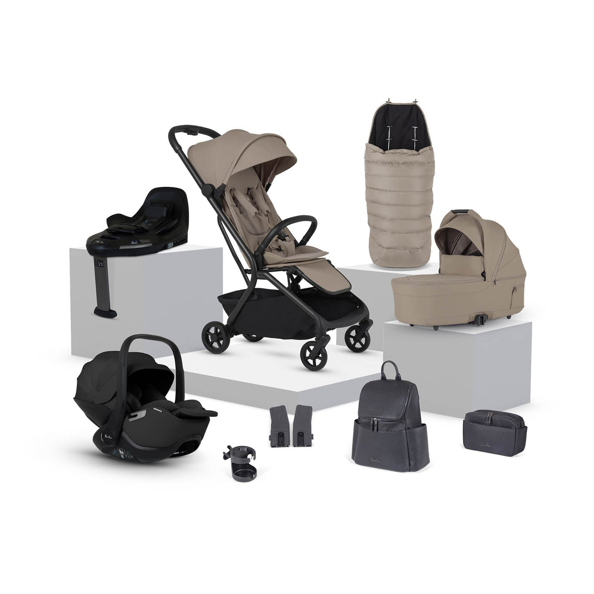 Silver Cross Nia Glide Plus Travel System & Accessories - Champagne