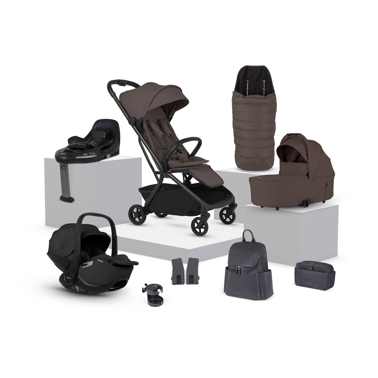 Silver Cross Nia Glide Plus Travel System & Accessories - Chocolate