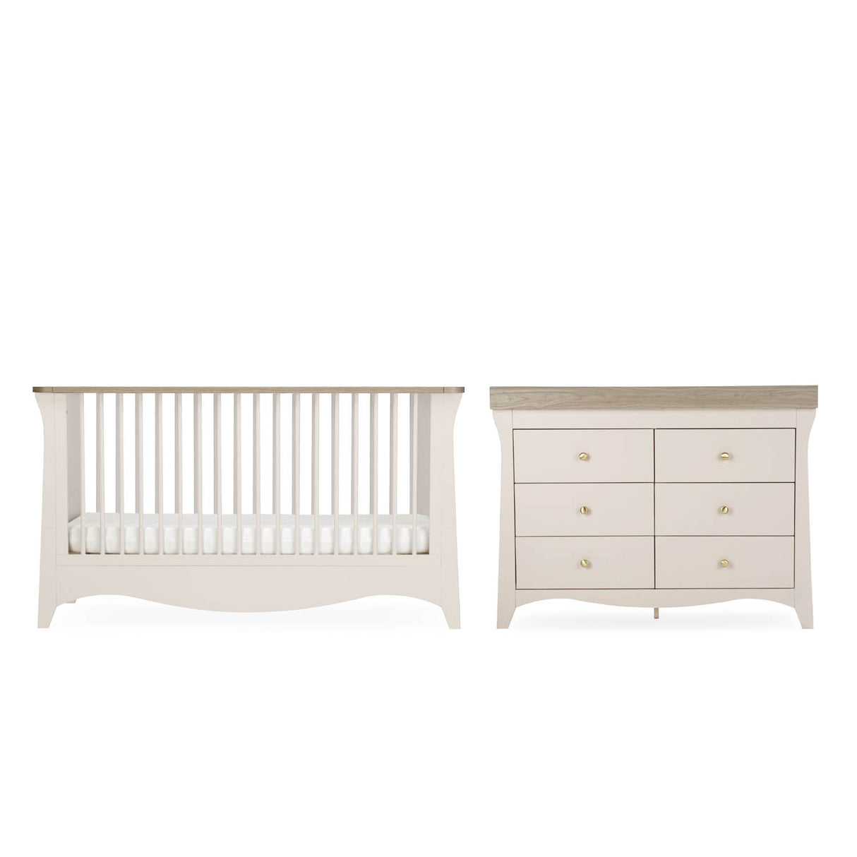 CuddleCo Clara Luxe 2 Piece Nursery Furniture Set (Cot Bed & Dresser) - Cashmere & Ash