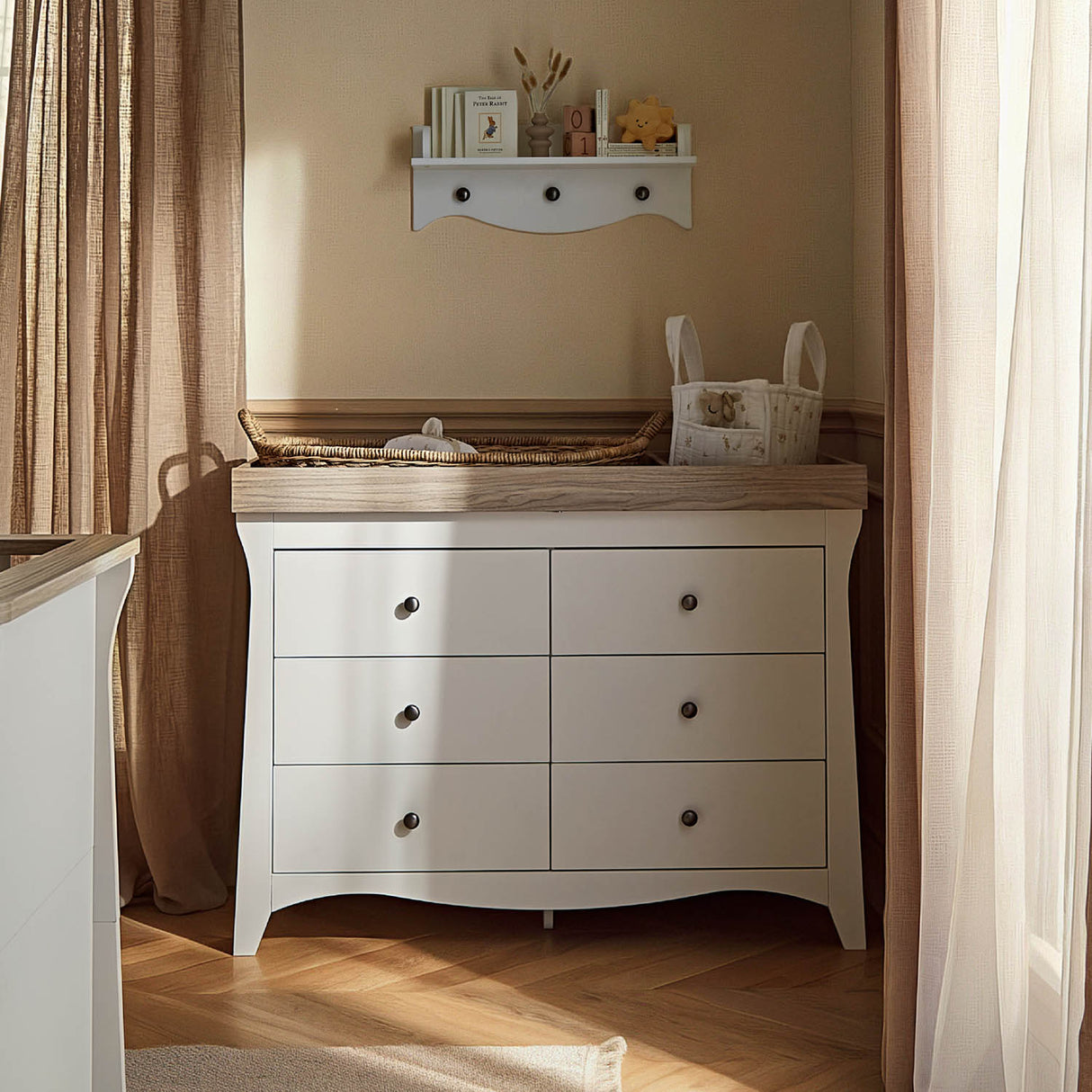 CuddleCo Clara Wide 6 Drawer Dresser & Changer - White & Ash