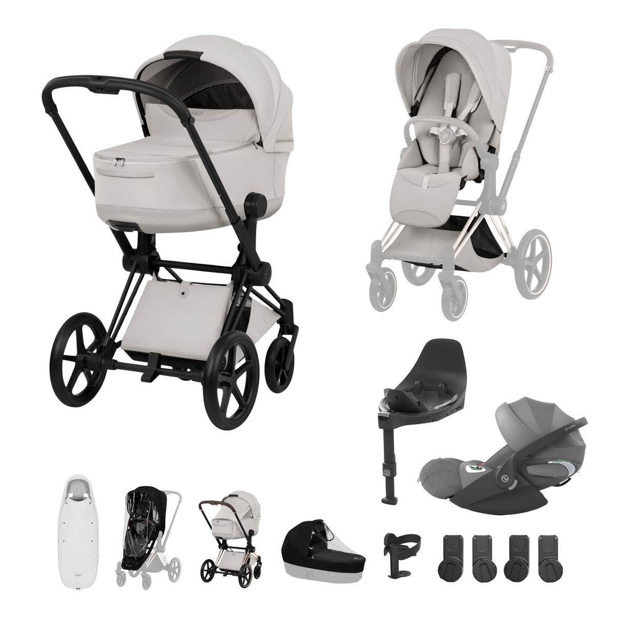 Cybex PRIAM Fold Cot Ultimate Travel System Bundle - Style City Grey & Matt Black Frame