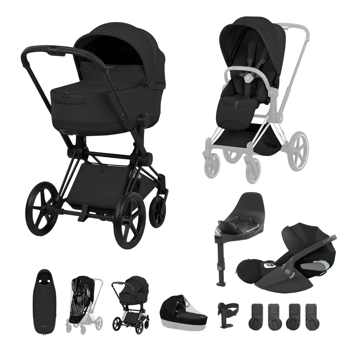 Cybex PRIAM Fold Cot Ultimate Travel System Bundle - Style Sepia Black & Matt Black Frame