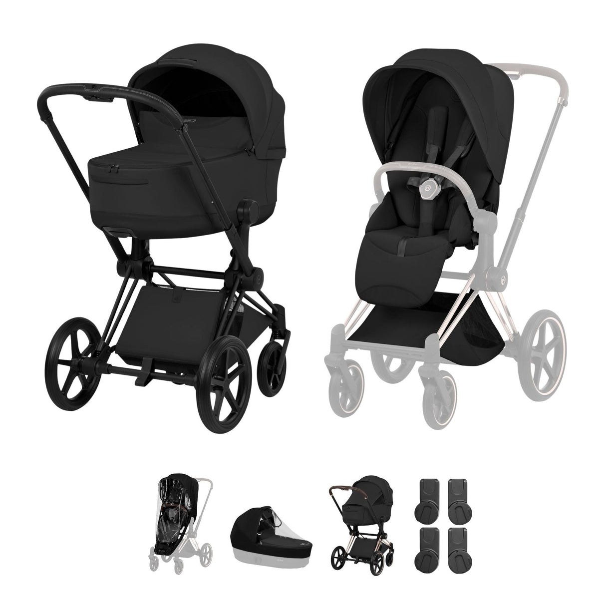 Cybex PRIAM Fold Cot Accessory Bundle - Style Sepia Black & Matt Black Frame