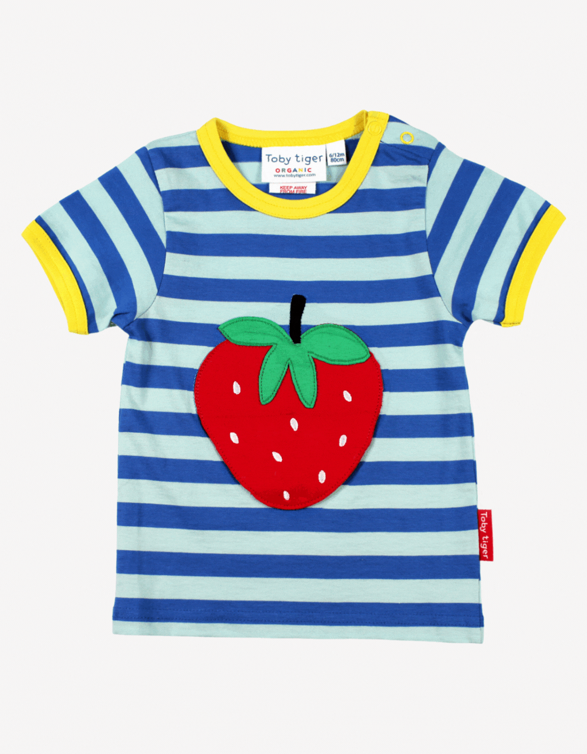 Toby Tiger Organic Strawberry Applique Short-Sleeved T-Shirt