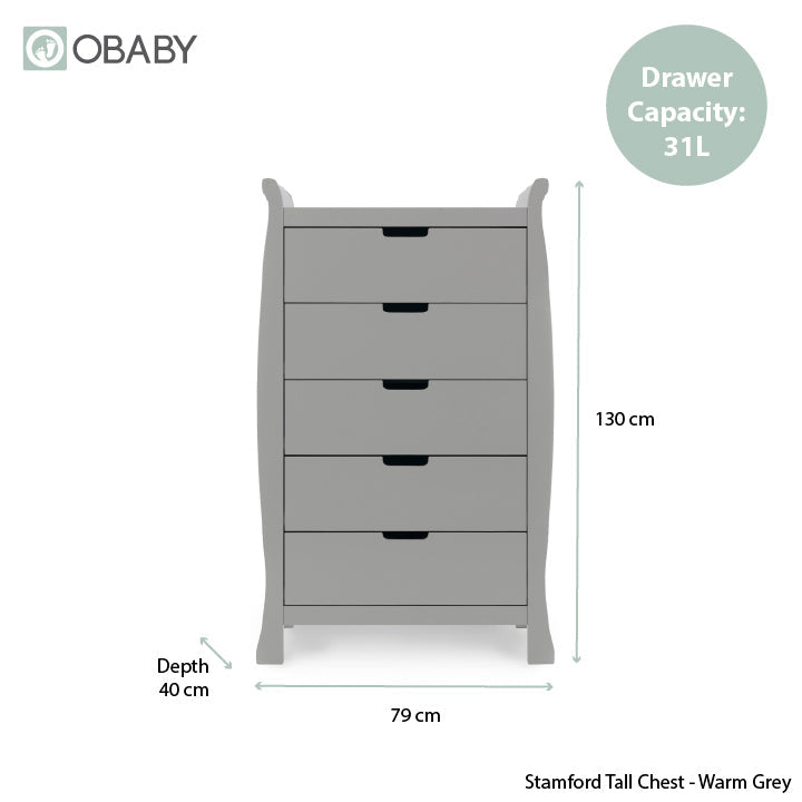 Obaby Stamford Sleigh Tall Chest of Drawers - Warm Grey
