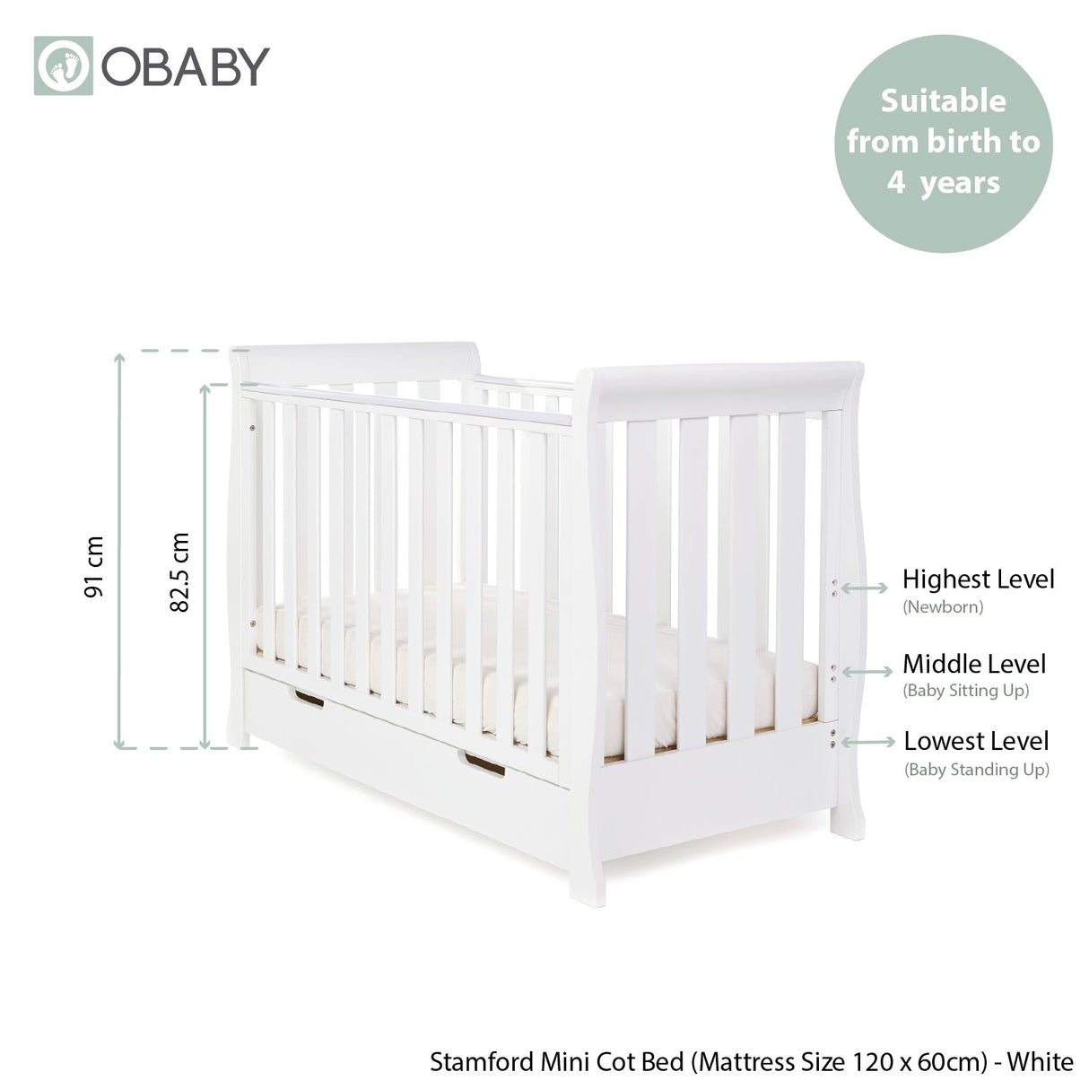 Obaby Stamford Mini Sleigh 2 Piece Room Set - White