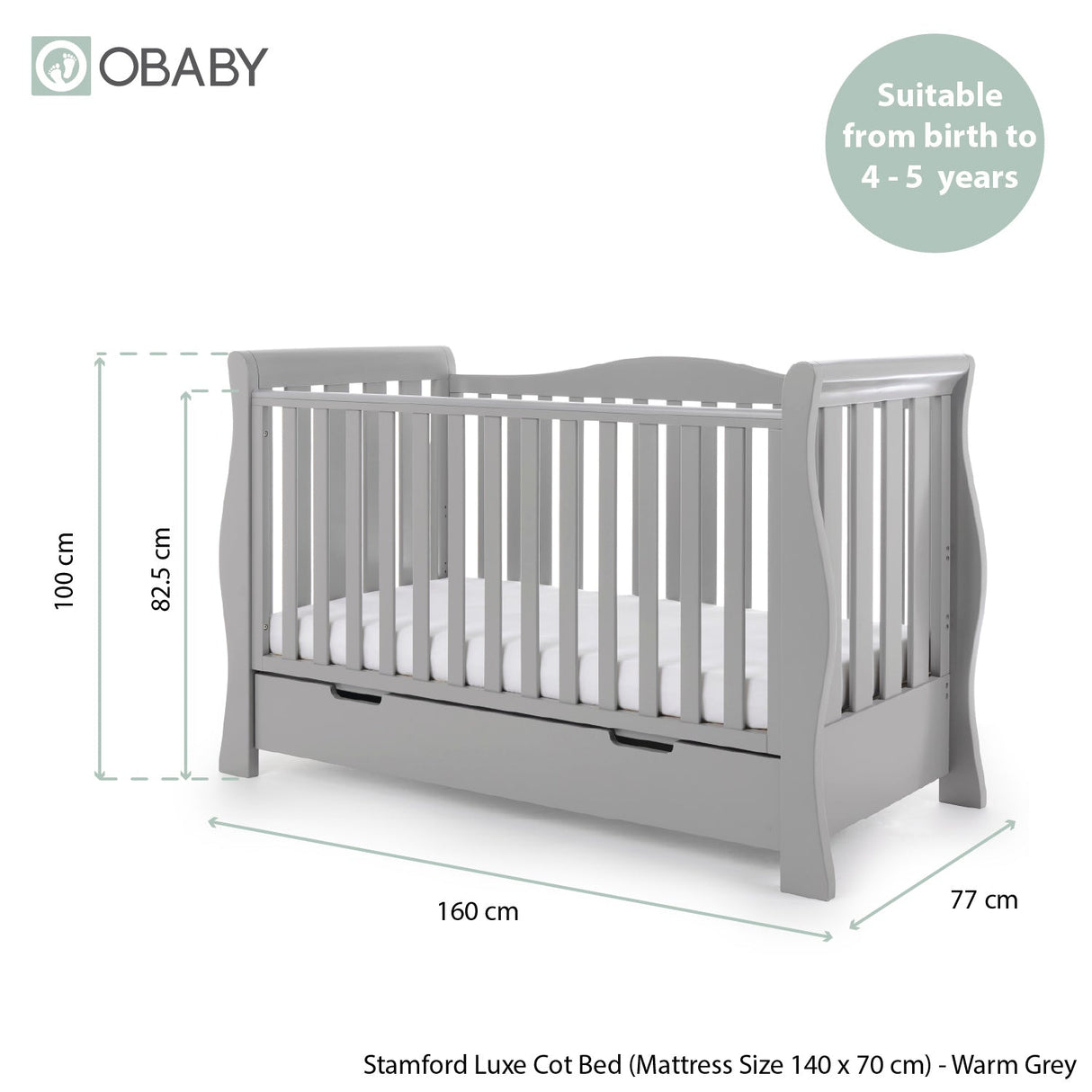 Obaby Stamford Luxe Sleigh 2 Piece Room Set - Warm Grey