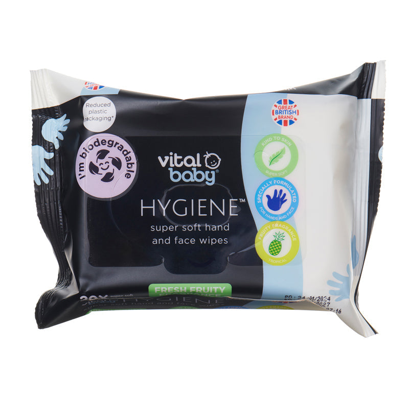 Vital Baby Hygiene Super Soft Hand & Face Wipes - Fresh Fruity Fragrance 30Pk