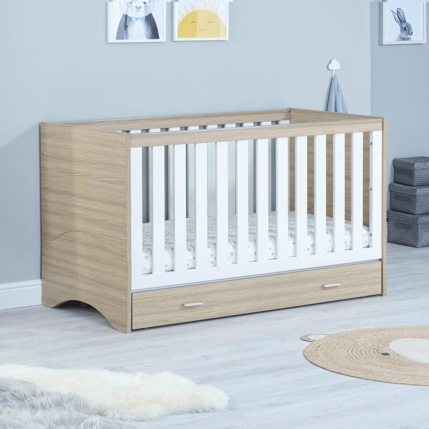 Babymore Veni 2 Piece Room Set with Drawer - Oak White