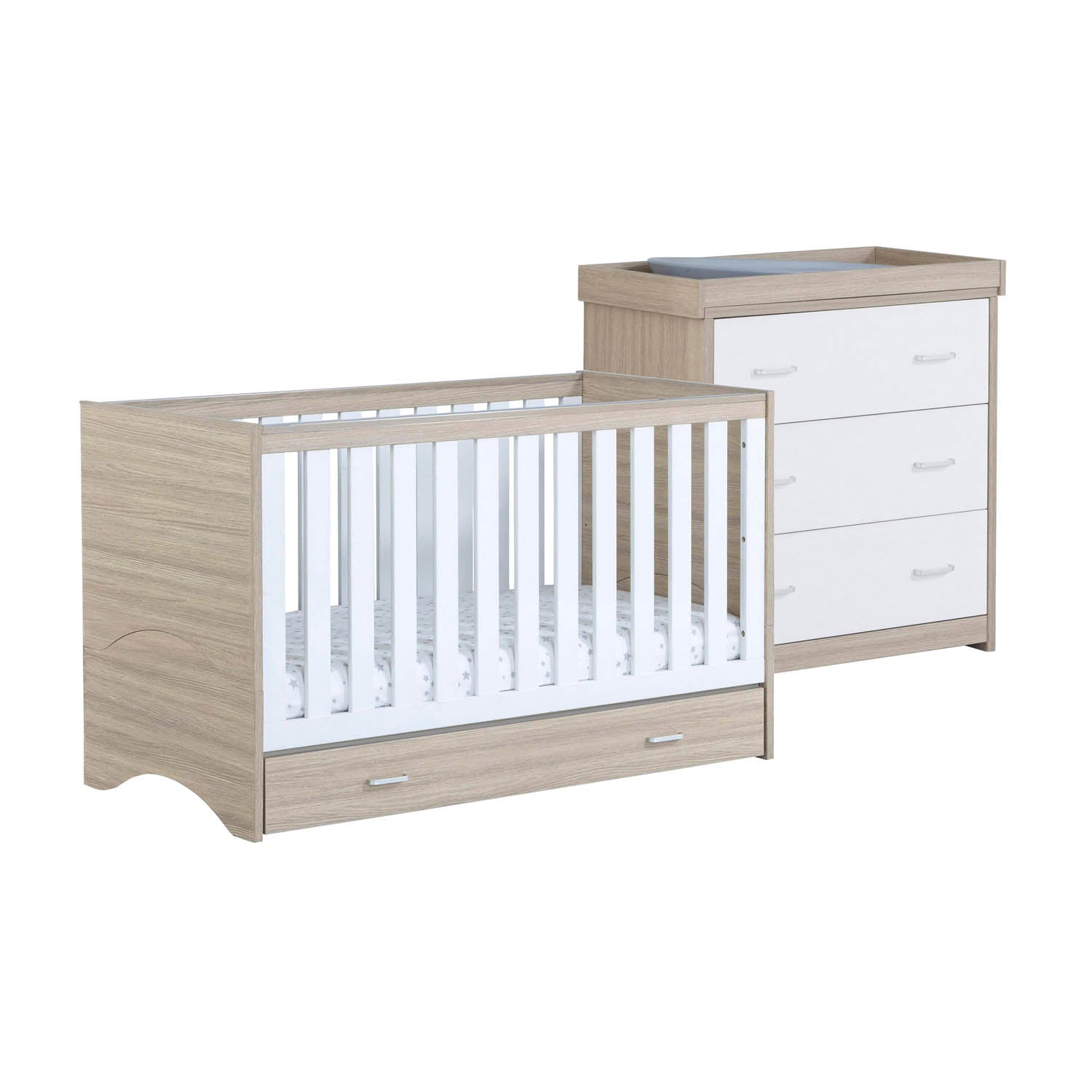 Babymore Veni 2 Piece Room Set with Drawer - Oak White