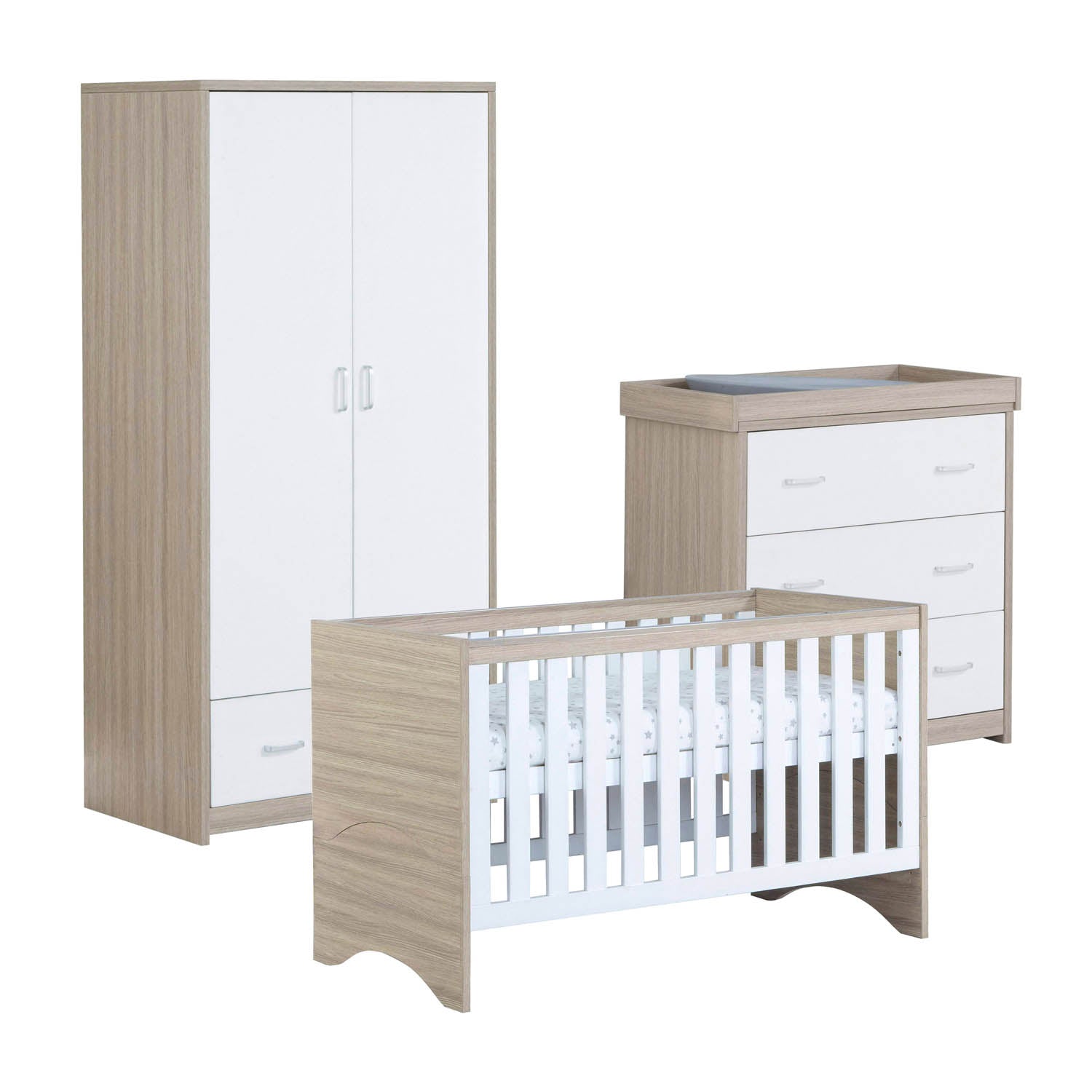 Babymore Veni 3 Piece Room Set - Oak White