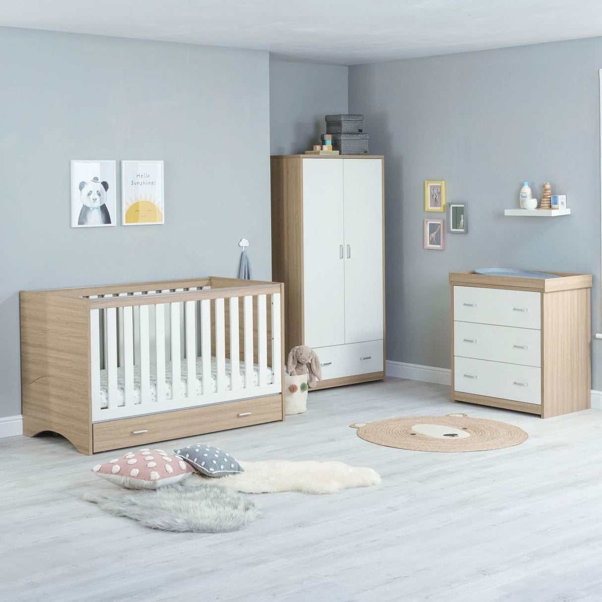 Babymore Veni 3 Piece Room Sets with Drawer - Oak White