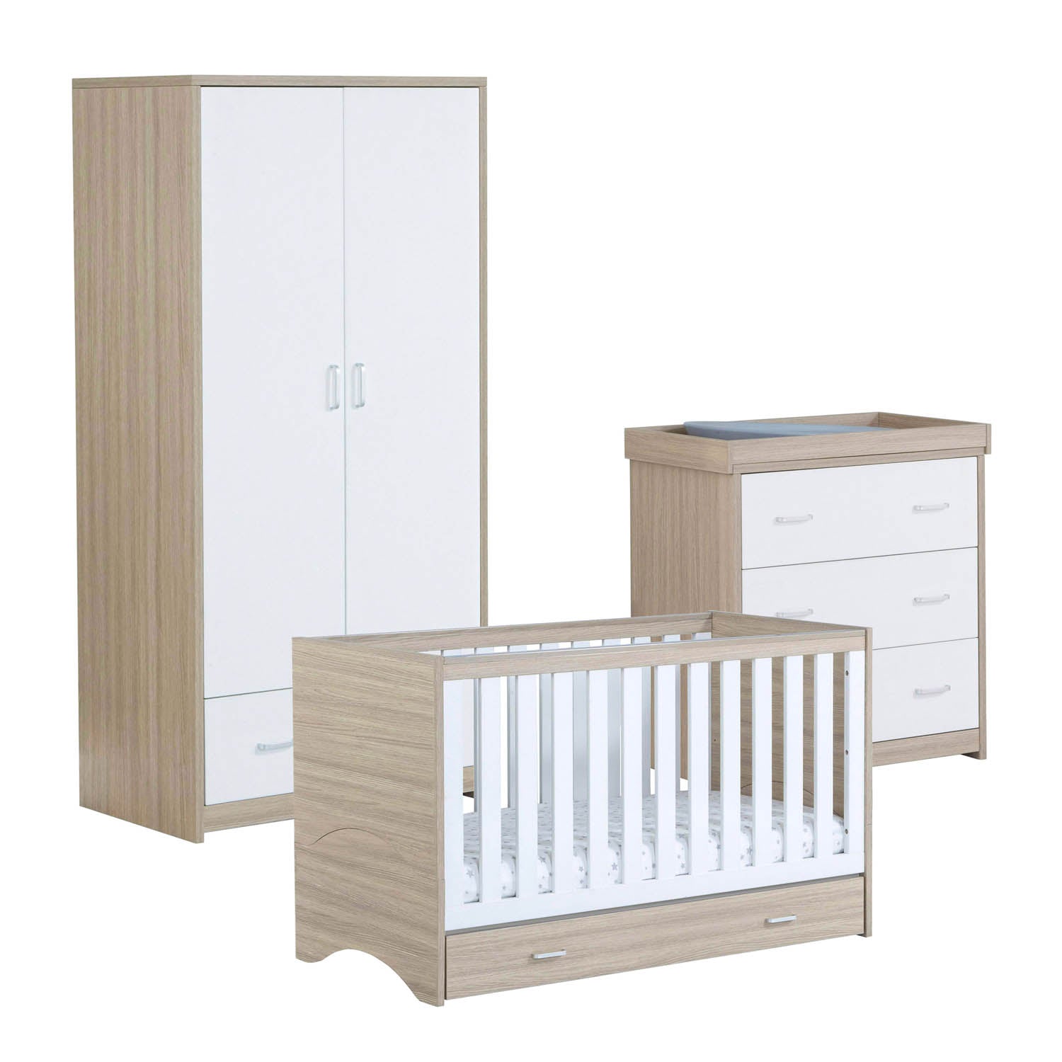 Babymore Veni 3 Piece Room Sets with Drawer - Oak White